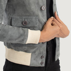 Sasha A1 Suede Bomber Jacket In Grey