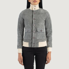 Sasha A1 Suede Bomber Jacket In Grey