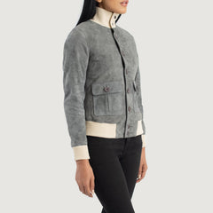 Sasha A1 Suede Bomber Jacket In Grey