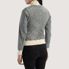 Sasha A1 Suede Bomber Jacket In Grey