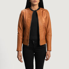 Sleeky Clean Leather Biker Jacket In Tan