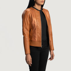Sleeky Clean Leather Biker Jacket In Tan