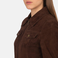 Suzy Suede Trucker Jacket In Mocha