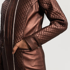 Trudy Lane Quilted Leather Coat In Maroon