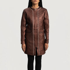 Trudy Lane Quilted Leather Coat In Maroon