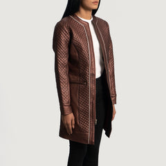 Trudy Lane Quilted Leather Coat In Maroon