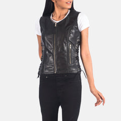 Vanda Leather Biker Vest In Black