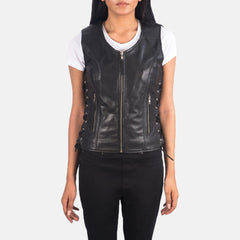 Vanda Leather Biker Vest In Black