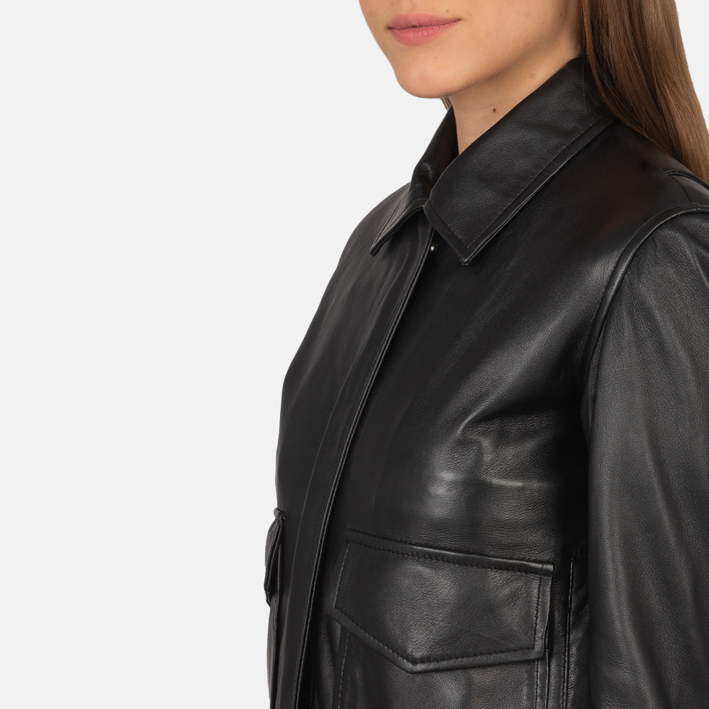 Altitude Edge Women's Black Leather Bomber Jacket