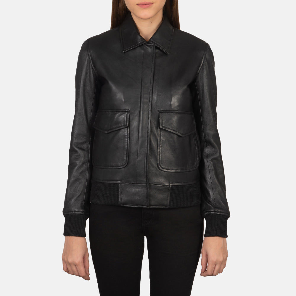 Altitude Edge Women's Black Leather Bomber Jacket
