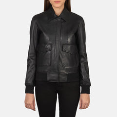 Altitude Edge Women's Black Leather Bomber Jacket