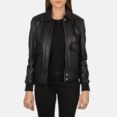 Altitude Edge Women's Black Leather Bomber Jacket
