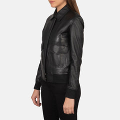 Altitude Edge Women's Black Leather Bomber Jacket
