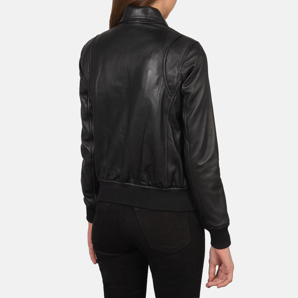 Altitude Edge Women's Black Leather Bomber Jacket