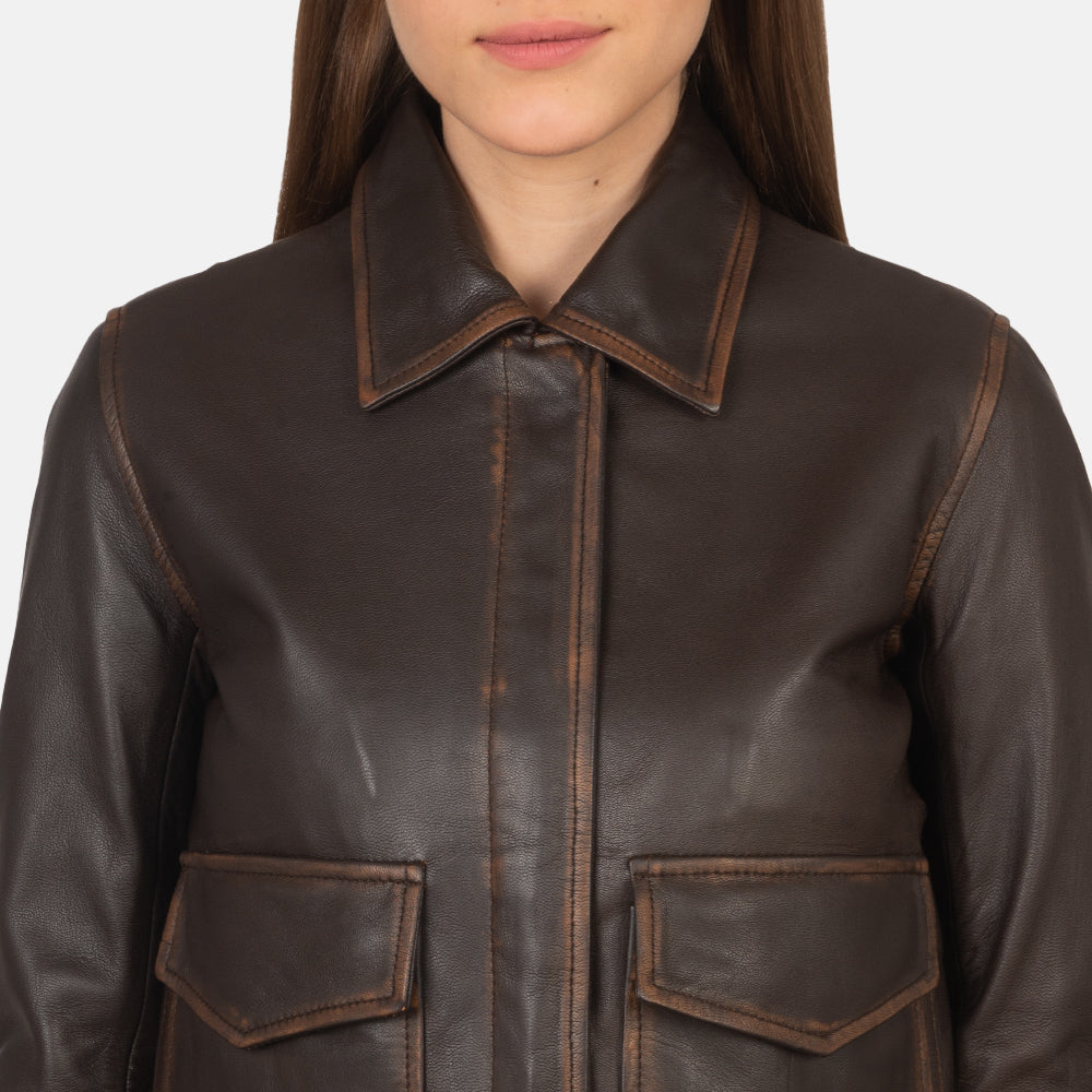 Altitude Edge Women's Brown Leather Bomber Jacket