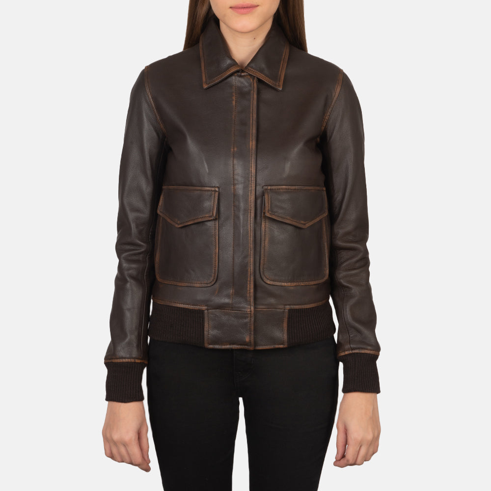 Altitude Edge Women's Brown Leather Bomber Jacket