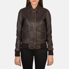 Altitude Edge Women's Brown Leather Bomber Jacket