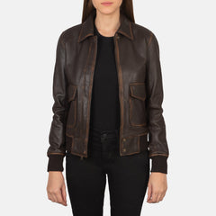Altitude Edge Women's Brown Leather Bomber Jacket