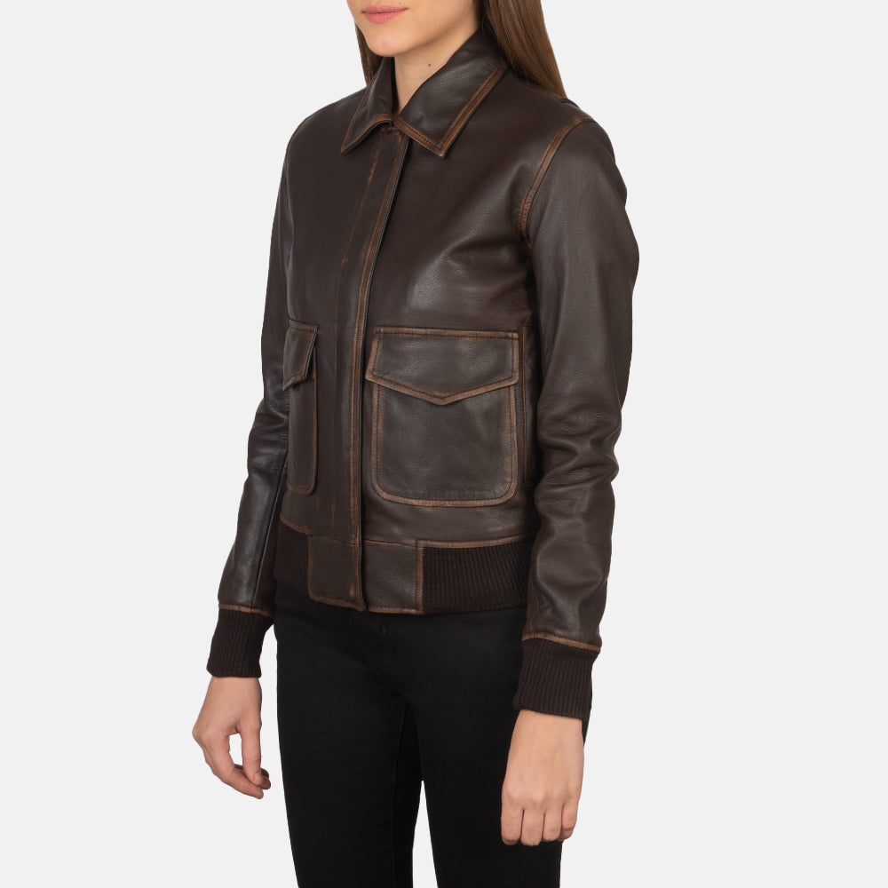 Altitude Edge Women's Brown Leather Bomber Jacket