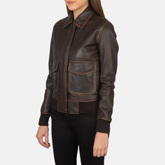 Altitude Edge Women's Brown Leather Bomber Jacket