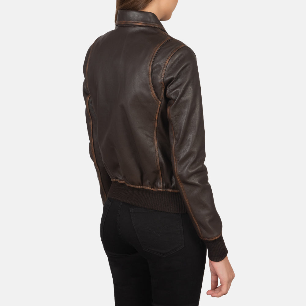 Altitude Edge Women's Brown Leather Bomber Jacket