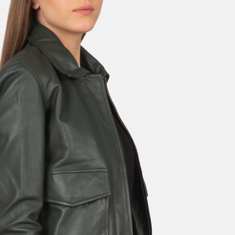 Altitude Edge Women's Green Leather Bomber Jacket