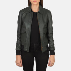 Altitude Edge Women's Green Leather Bomber Jacket