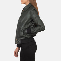 Altitude Edge Women's Green Leather Bomber Jacket