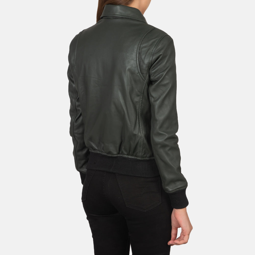 Altitude Edge Women's Green Leather Bomber Jacket