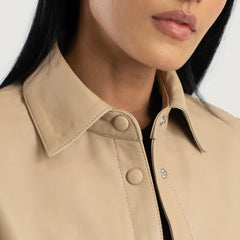 Zenith Leather Shirt Jacket In Beige