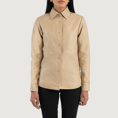 Zenith Leather Shirt Jacket In Beige