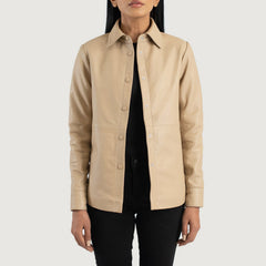 Zenith Leather Shirt Jacket In Beige