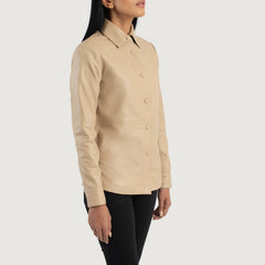 Zenith Leather Shirt Jacket In Beige
