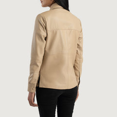 Zenith Leather Shirt Jacket In Beige