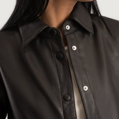 Zenith Leather Shirt Jacket In Brown
