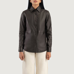 Zenith Leather Shirt Jacket In Brown