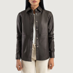 Zenith Leather Shirt Jacket In Brown