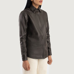 Zenith Leather Shirt Jacket In Brown