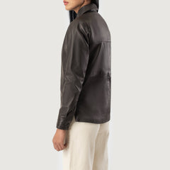 Zenith Leather Shirt Jacket In Brown