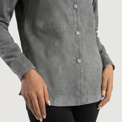 Zenith Suede Leather Shirt Jacket In Grey