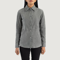Zenith Suede Leather Shirt Jacket In Grey