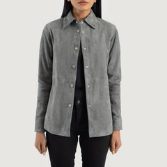 Zenith Suede Leather Shirt Jacket In Grey