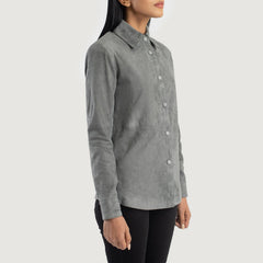 Zenith Suede Leather Shirt Jacket In Grey
