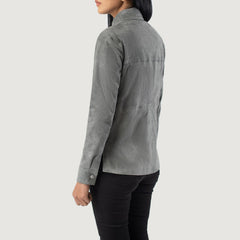 Zenith Suede Leather Shirt Jacket In Grey