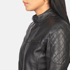 Zenna Leather Bomber Jacket In Black