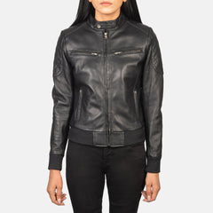 Zenna Leather Bomber Jacket In Black