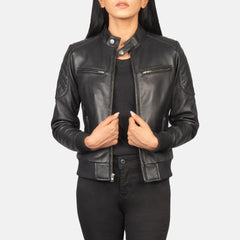 Zenna Leather Bomber Jacket In Black