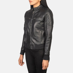 Zenna Leather Bomber Jacket In Black