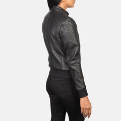 Zenna Leather Bomber Jacket In Black
