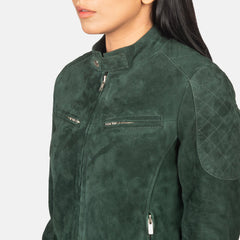 Zenna Suede Bomber Jacket In Green